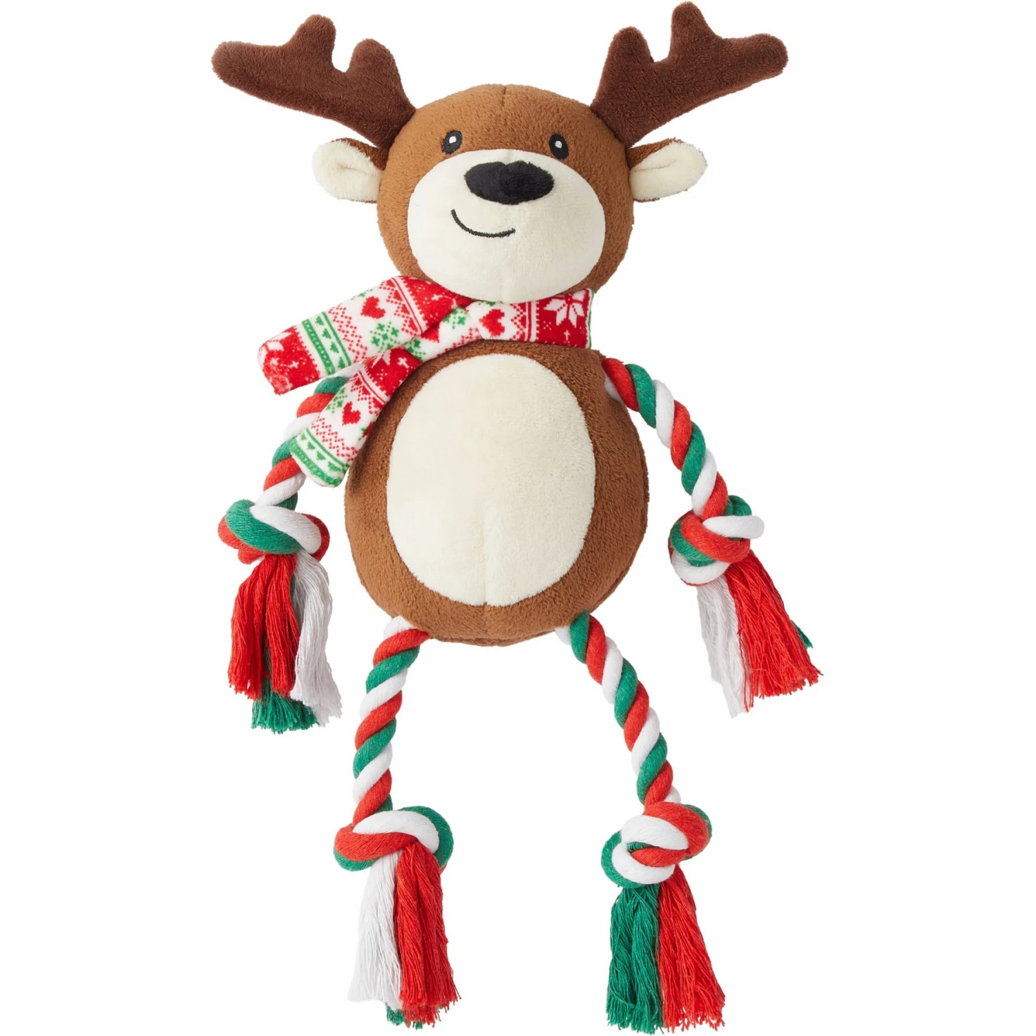 Frisco Holiday Reindeer Plush With Rope Squeaky Dog Toy 1 Frisco Holiday Reindeer Plush With Rope Squeaky Dog Toy