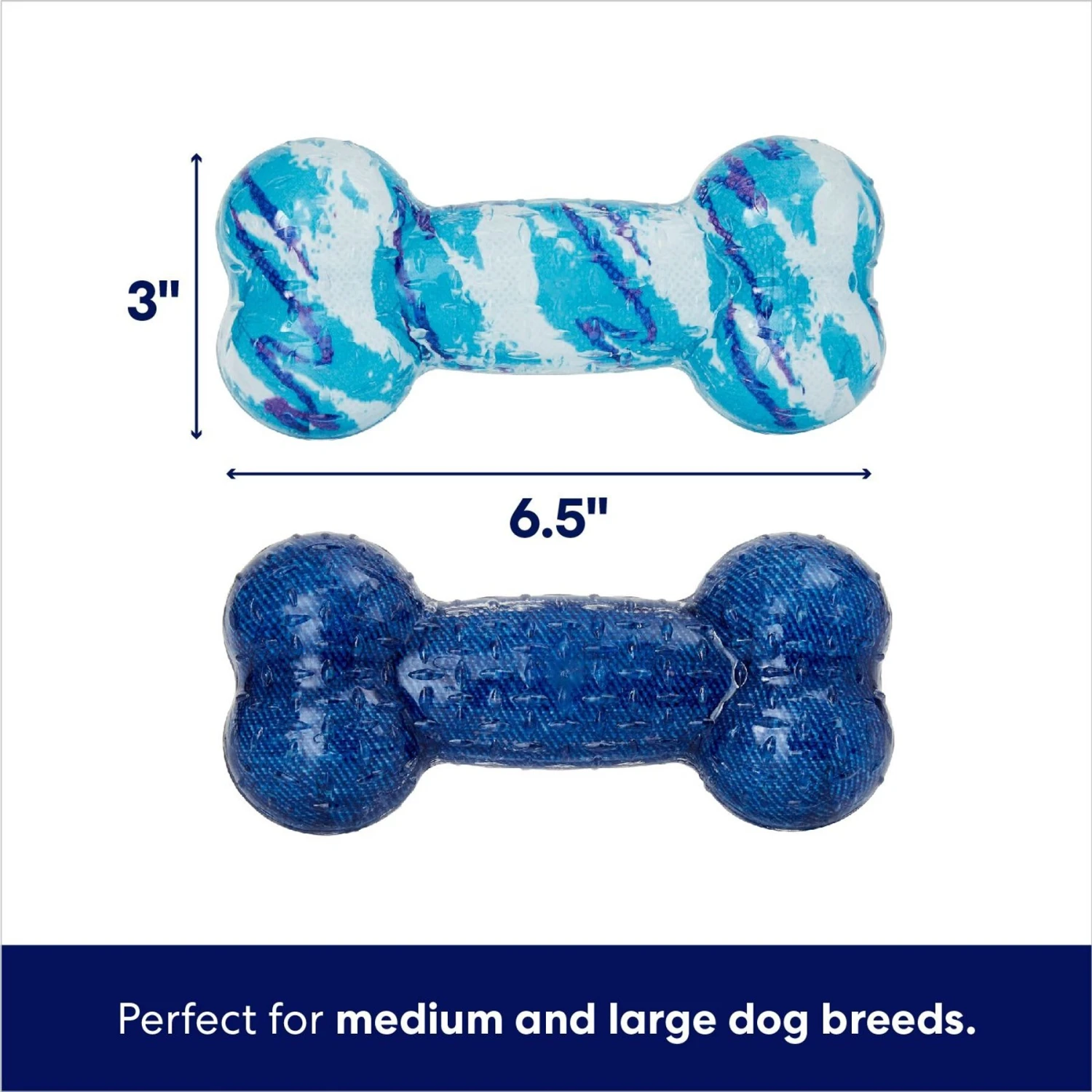 Frisco Retro Denim & Swirl TPR Bone Squeaky Dog Toy 2 Frisco Retro Denim & Swirl TPR Bone Squeaky Dog Toy - Image 2