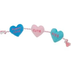 Frisco 25 Frisco Valentine Candy Hearts Plush With Rope Squeaky Dog Toy