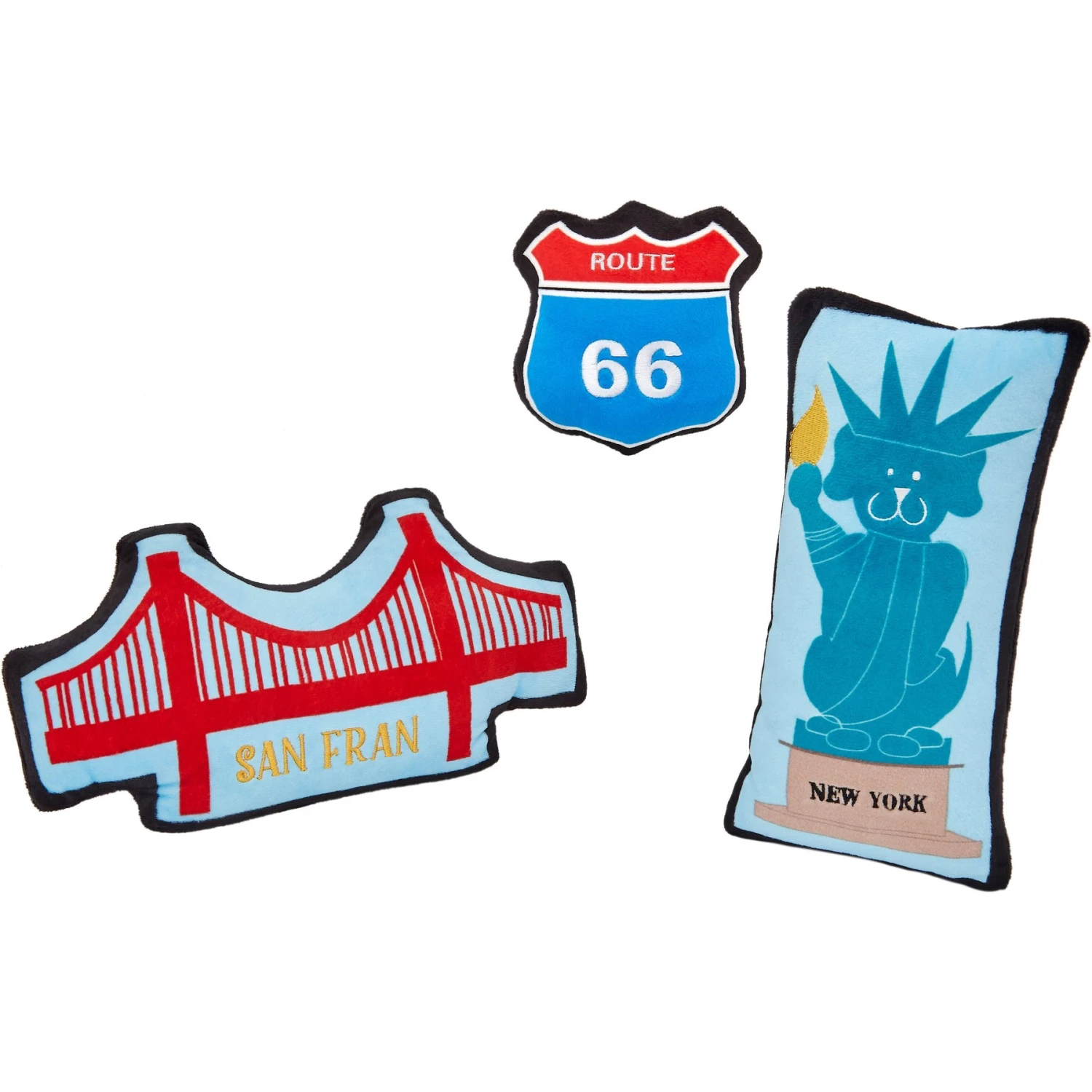 Frisco Road Trip Sightseeing Plush Squeaky Dog Toy, 3 Count 1 Frisco Road Trip Sightseeing Plush Squeaky Dog Toy, 3 Count