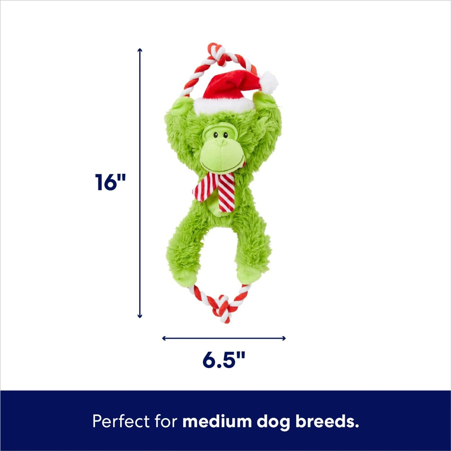 Frisco Holiday Monkey Plush With Rope Squeaky Dog Toy 2 Frisco Holiday Monkey Plush With Rope Squeaky Dog Toy - Image 2