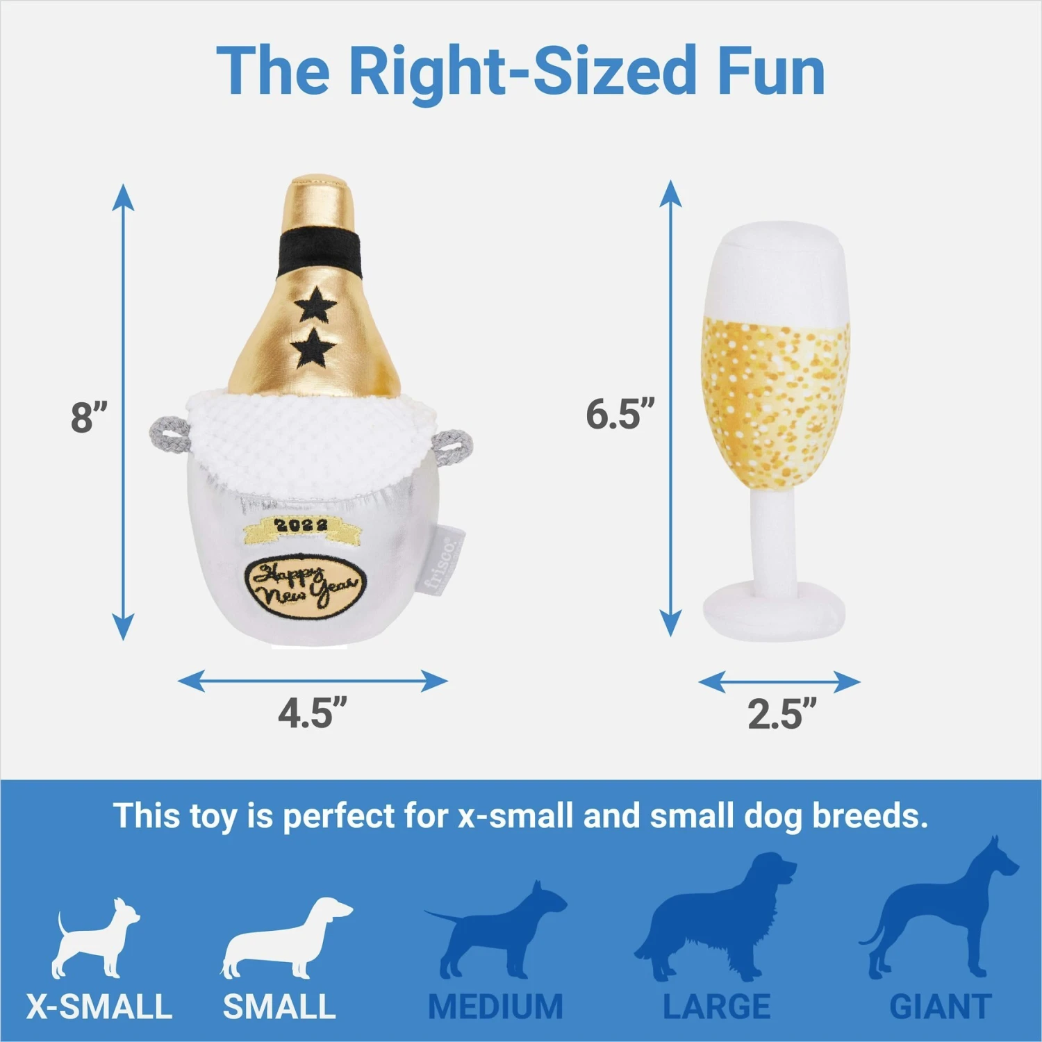 Frisco New Year's Eve Champagne & Flute Plush Squeaky Dog Toy 2 Frisco New Year's Eve Champagne & Flute Plush Squeaky Dog Toy - Image 2