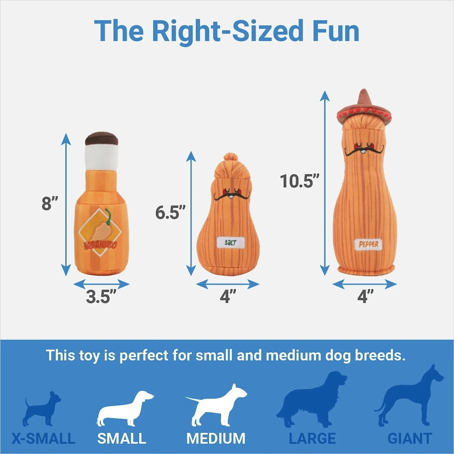 Frisco Brunch Salt, Pepper, Hot Sauce Plush Squeaky Dog Toy 2 Frisco Brunch Salt, Pepper, Hot Sauce Plush Squeaky Dog Toy - Image 2