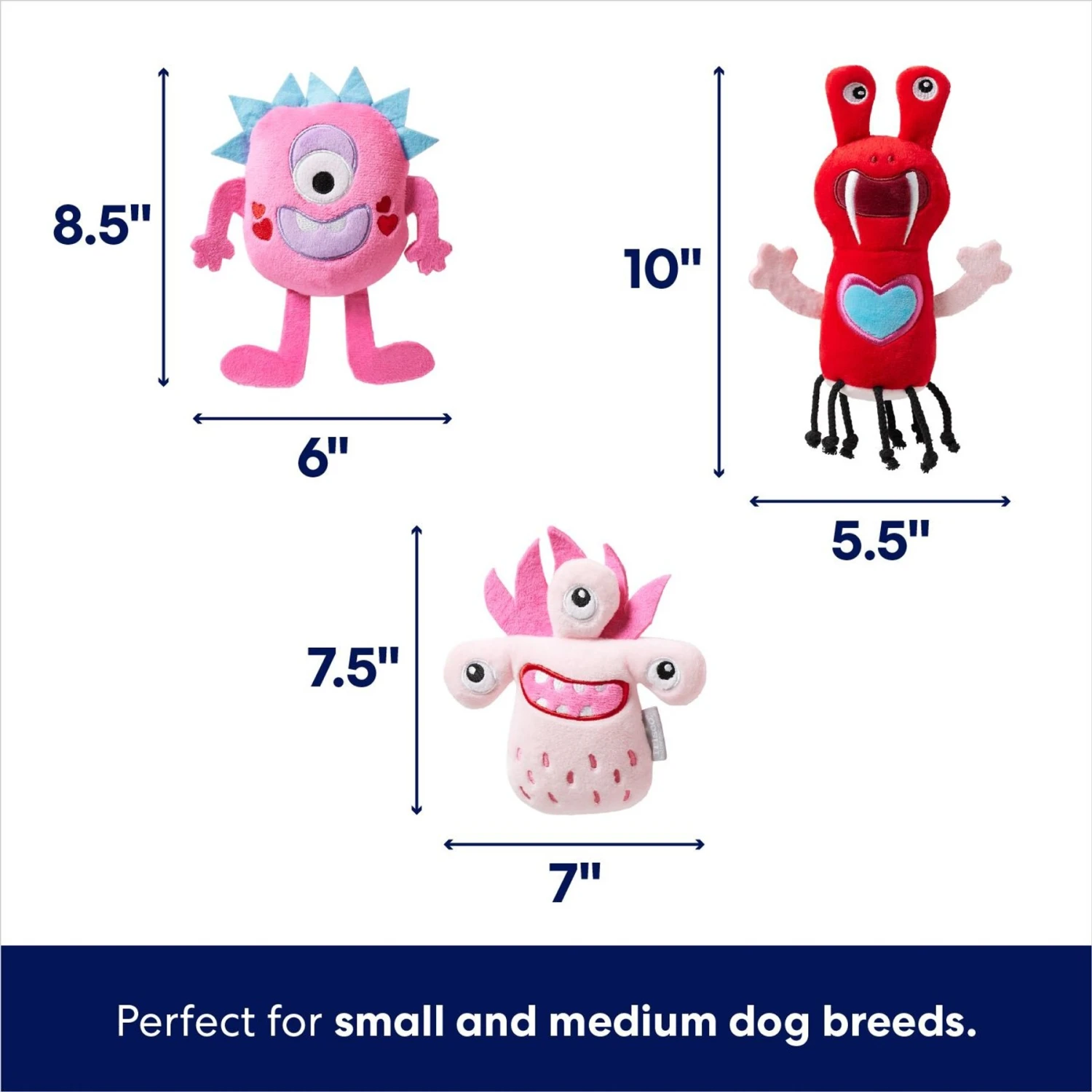 Frisco Valentine Love Monsters Plush Squeaky Dog Toy 2 Frisco Valentine Love Monsters Plush Squeaky Dog Toy - Image 2