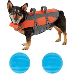 Frisco 9 Frisco Ripstop Dog Life Jacket & Frisco Foam Rubber Floating Fetch Ball No Squeak Dog Toy