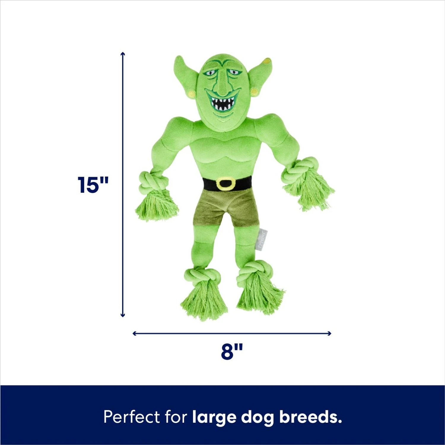 Frisco Halloween Goblin Plush With Rope Squeaky Dog Toy 2 Frisco Halloween Goblin Plush With Rope Squeaky Dog Toy - Image 2