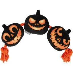 Frisco 39 Frisco Halloween Pumpkins Plush With Rope Squeaky Dog Toy