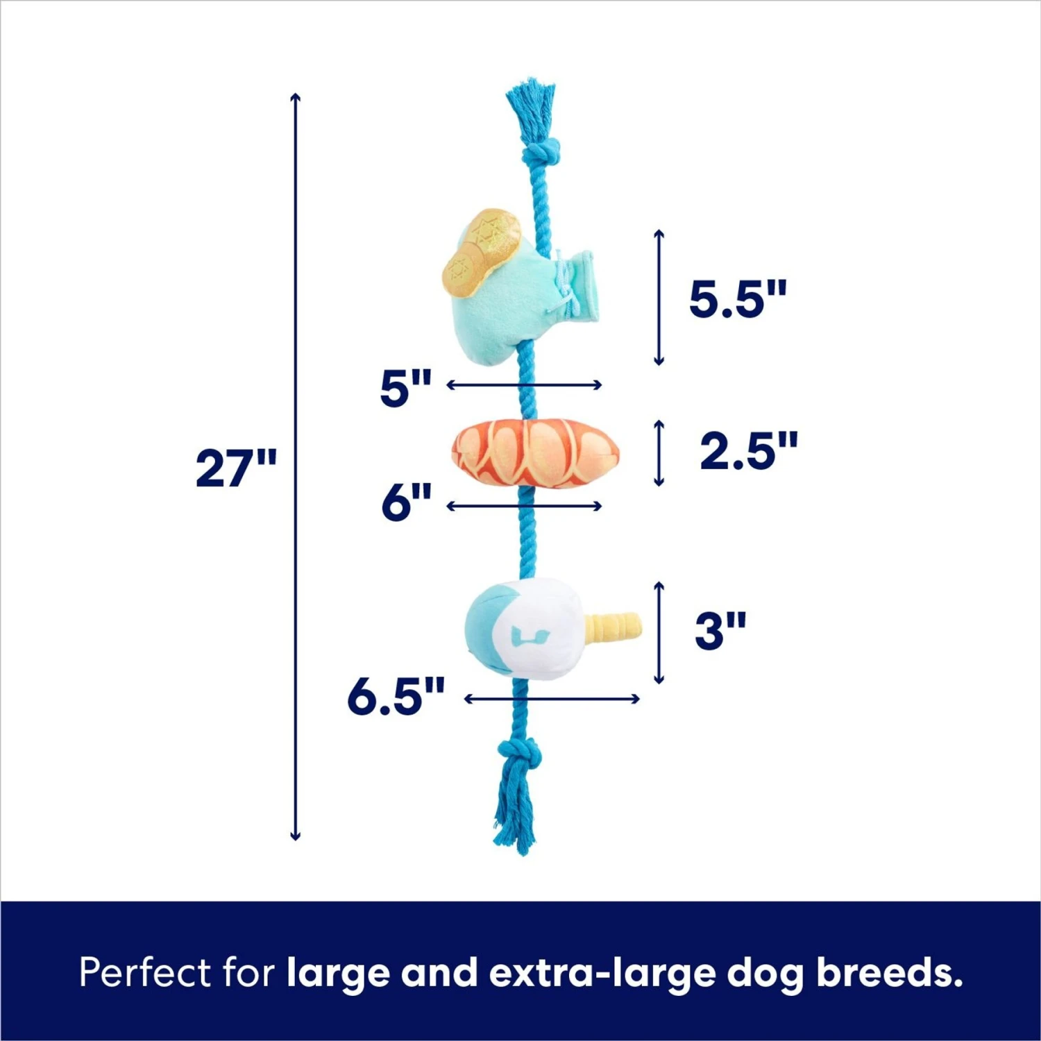 Frisco Hanukkah Celebration Plush With Rope Squeaky Dog Toy 2 Frisco Hanukkah Celebration Plush With Rope Squeaky Dog Toy - Image 2